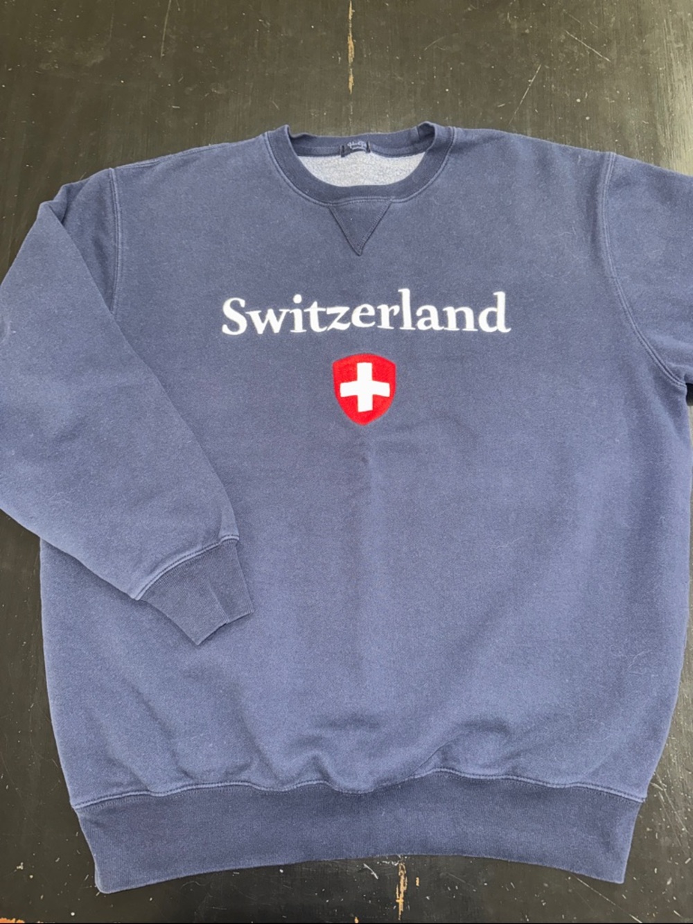 john galt for brandy melville SWITZERLAND navy blue crew neck sweatshirt.